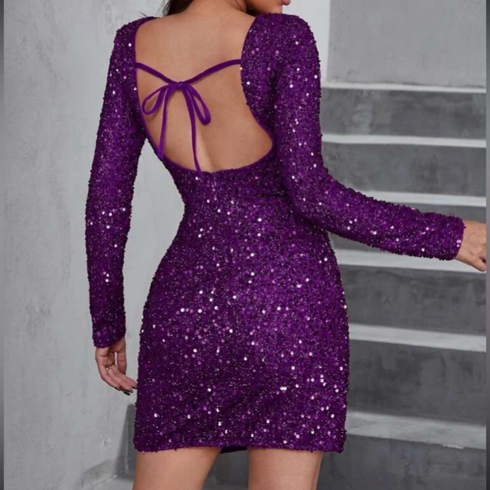 Luxe sexy slit hem party prom evening sequins dress - Picture 13 of 16
